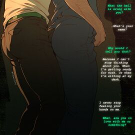 2boys chikan comic curly_(mouthwashing) grinding grinding_on_penis groping_from_behind jimmy_(mouthwashing) jorkin_it lower_body male mouthwashing penis text valentitans yaoi