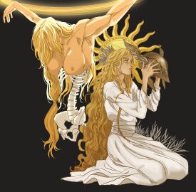 big_breasts blonde_hair breasts breasts_out elden_ring female fromsoftware gore guro kneeling light-skinned_femboy marceline2174 milf miquella mother_and_son nude queen_marika_the_eternal shadow_of_the_erdtree