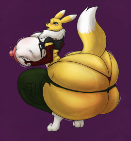 after_transformation anthro areola ass bandai_namco bent_over big_areola big_ass big_breasts big_butt black_sclera blush body_blush bottomwear bouncing_breasts breast_expansion breast_growth breast_growth_(enlargement) breast_play breasts bubble_ass bubble_butt butt_blush butt_expansion butt_squish canid canine clothing digimon digimon_(species) expansion exposed_breasts female fluffy fluffy_tail fox fur growing hand_on_breast hi_res holding_breast huge_areola huge_ass huge_breasts huge_butt huge_hips huge_thighs hyper hyper_ass hyper_breasts hyper_butt jiggling mammal montgomery_glands motion_lines mr_jugger multicolored_body multicolored_fur neck_tuft open_mouth pants pose post-transformation presenting presenting_hindquarters renamon rhynobullraq solo squish tail thick_thighs thong tits_out torn_bottomwear torn_clothing torn_pants transformation tuft two-tone_body two-tone_fur underwear wide_hips wiggle yellow_body yellow_fur