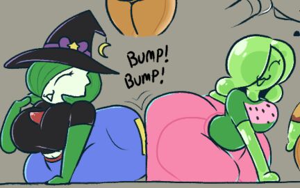 ass ass_bigger_than_head ass_to_ass big_ass big_breasts breasts butt_bump female female_focus female_only game_freak gardevoir generation_3_pokemon green_body green_hair hips huge_ass humanoid humanoid_female humanoid_only mam_(wamnugget) midriff nintendo not_furry pokemon pokemon_(species) slime slime_body slime_girl slime_hair thick_thighs thighs vanessa_(zer0264) wamnugget white_body wide_hips witch_hat