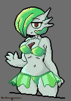 belly belly_button bikini breasts eyes female female_focus female_only gardevoir hands hellenqueenx looking_at_viewer open_eyes pixel_(artwork) pixel_art pokemon pokemon_(species) pokémon_(species) smile thighs watermark