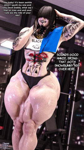 3d abs annie_fields ass big_ass big_butt black_hair black_lipstick blacked collaboration curvy dialogue female flat_chest flat_chested flirting fringe gigantic_ass goth gothic gym gym_clothes hair_covering_eye hair_covering_eyes huge_ass imminent_penetration imminent_sex interracial kai_(devil_daddy) light-skinned_female light_skin muscle_mommy muscles muscular muscular_female muscular_thighs pale-skinned_female pale_skin seductive seductive_smile semper_jack smile sweat talking_on_phone thick_lips thick_thighs tight_clothes tight_clothing wide_hips