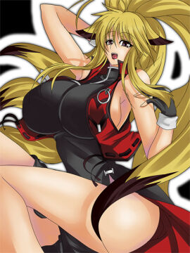 1girls 2009 alternate_ass_size alternate_breast_size armpits arms_up ass bandai_namco big_ass blonde_hair breasts breasts_bigger_than_head china_dress eyebrows_visible_through_hair female fingerless_gloves flowing_hair gloves high_ponytail huge_breasts jacket long_hair looking_at_viewer namco_x_capcom open_mouth ponytail project_x_zone sideboob sleeveless_jacket smile solo toned_female tongue umino_mokuzu_(a4_size) very_long_hair voluptuous voluptuous_female xiaomu