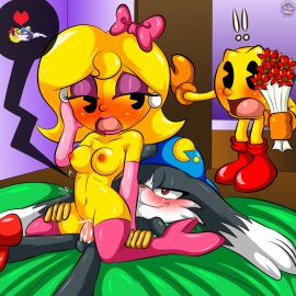 bandai_namco blush cheating cheating_wife company_connection cuckold cum cum_in_pussy cum_inside female gijinka high_heel_boots impregnation klonoa klonoa_(series) latex latex_gloves milf ms._pac-man ovum ovum_with_face pac-man pac-man_(series) partially_clothed pussy sirjzau sperm_cell sperm_cell_with_face walked_in_on