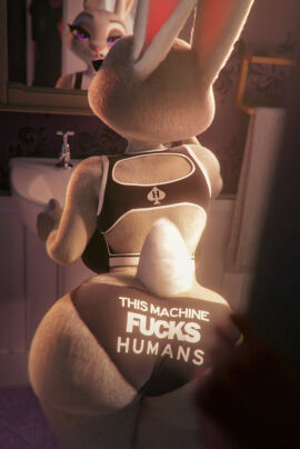 1boy1girl 3d bathroom big_ass big_breasts black_bra black_panties bunny_ears bunny_tail disney grey_body grey_fur huge_ass human_fetish human_is_better humaned judy_hopps leporid mirror mirror_reflection multicolored_body pixar purple_eyes scrag_boy small_waist smaller_female spying thick_thighs voluptuous_anthro voluptuous_body voluptuous_female zootopia