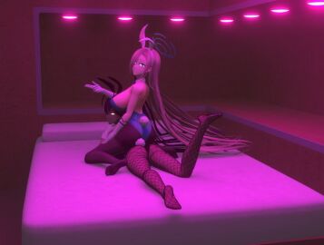 2girls ass ass_focus asuna_(blue_archive) asuna_(bunny)_(blue_archive) bed big_breasts black_hair blonde_hair blue_archive breasts bunny_girl bunny_tail bunnysuit chocolate_and_vanilla female female_only fishnet_legwear fishnets gloves halo karin_(blue_archive) karin_(bunny)_(blue_archive) long_hair looking_at_viewer looking_back melonpanfukua multiple_females multiple_girls on_stomach self_upload sideboob sitting sitting_on_person tights