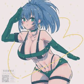 1girls ass barely_clothed bending_forward bent_forward big_ass big_breasts big_butt blue_eyes blue_hair breasts busty clothed cute cute_face earrings female gloves green_clothing green_eyes jean_shorts jiggling_breasts king_of_fighters legwear leona_heidern light-skinned_female light_skin long_hair looking_at_viewer military military_clothing necklace ponytail shorts sideboob thick thick_legs thick_thighs thighs thong tied_hair tight_clothes tight_clothing toned toned_female underboob voluptuous voluptuous_female