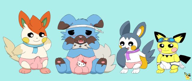 balls balls_in_panties balls_in_underwear balls_outline blue_background blue_body blue_fur blush bulge camel_toe cameltoe canid canine clothed clothing crossdressing detailed_bulge emolga erection erection_under_clothing eyewear eyewear_on_head female female_feral feral fur generation_2_pokemon generation_5_pokemon generation_7_pokemon generation_9_pokemon genital_outline goggles goggles_on_head group hello_kitty hello_kitty_(series) hello_kitty_panties hi_res male male_feral mammal nintendo nise_pawmo orange_body orange_fur pac-man_eyes panties pawmo penis penis_outline pichu pichu90 pink_clothing pink_panties pink_underwear pokemon pokemon_(species) pussy rockruff rodent sanrio shy simple_background sitting sparks_pichu tenting trish_the_rockruff underwear white_body white_clothing white_fur white_underwear yarn_emolga yellow_body yellow_fur