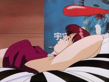 1990s bouncing_breasts breasts gunbuster jiggle jiggling_breasts lying nipple_slip nipples noriko_takaya official_animation official_art ova red_hair retro_artstyle tagme video
