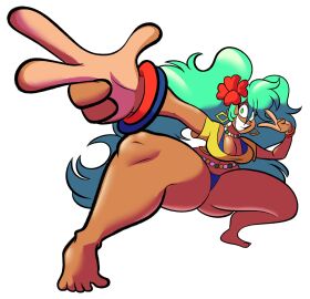 1girls 2024 5_fingers 5_toes ass barefoot big_ass big_breasts brazilian breasts dynamic_pose female green_eyes green_hair looking_at_viewer miko_(oboithisisfunky) oboithisisfunky original original_character panties peace_sign shirt solo tagme tanline thick_thighs tied_shirt twintails v_sign white_background wide_hips