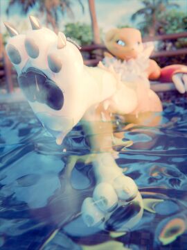 3d barefoot digimon digimon_(species) feet female female_only foot_focus furry furry_female furry_only inviting inviting_to_sex nude nude_female nudism paprikablend pawpads paws pool poolside renamon renamon_(warfaremchine) water