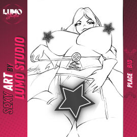 black_and_white breasts censored censored_breasts censored_pussy curvy dominant_female emma_frost female gigantic_breasts hellfire_club large_breasts looking_at_viewer lu_cardoso lumo_studio marvel marvel_comics nude nude_female pussy stripping thick_thighs thighhighs undressing white_queen x-men