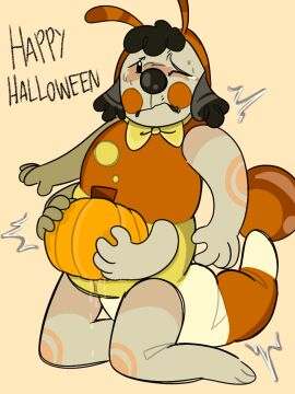 ambiguous_gender dripping dripping_cum hidden_penis multi_arm multi_limb penis pilby_(regretevator) pumpkin pumpkin_masturbation questionable_anatomy regretevator roblox roblox_game slit squirting