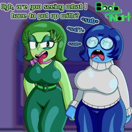 2girls alternate_version_available ass big_ass big_breasts blue_body blue_eyes blue_hair blue_skin boobnart breasts buckteeth chubby chubby_female crying curvy dialogue disgust_(inside_out) duo duo_focus english_text female fully_clothed glasses green_body green_eyes green_hair green_skin hand_holding holding_hands inside_out inside_out_2 large_ass large_breasts looking_at_viewer onomatopoeia pixar sadness_(inside_out) self_upload short_hair standing suggestive talking_to_viewer tears teeth text thick thick_thighs tongue tongue_out