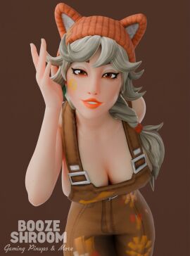 3d 3d_(artwork) beanie beanie_hat bedroom_eyes big_breasts boozeshroom breasts clothed clothed_female clothing commission facepaint female female_focus female_only fortnite fox_hat huge_breasts kala_(fortnite) leaning_forward long_hair long_hair_female looking_at_viewer mostly_clothed mostly_clothed_female overalls overalls_only ponytail shiny shiny_skin smile smiling smiling_at_viewer solo solo_female solo_focus watermark white_hair white_hair_female