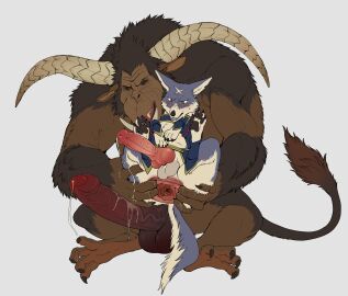 absurd_res anal anal_fingering anus ass balls big_penis blush bodily_fluids canid canine canine_penis canyne capcom claws clothing digital_media_(artwork) duo erection feet feral fingering fur gaping gaping_anus genital_fluids genitals hi_res horn knot male male/male mammal monster_hunter muscular nude palamute pawpads paws penis primatius rajang shebeast simple_background size_difference spread_anus spread_ass spread_butt spreading sweat sweatdrop tail toes white_background
