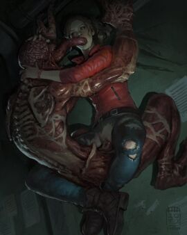 1boy 1girls 2d brown_hair claire_redfield clothed clothed_sex clothing cowgirl_position double_penetration erodun extreme_french_kiss female female_human forced_kiss human interspecies interspecies_sex kissing kissing_while_penetrated licker_(resident_evil) light-skinned_female light_skin male monster monster_cock monster_on_female monster_on_human monster_rape noncon nonconsensual open_mouth oral penetration penis penis_in_pussy pussy raped_by_monster red_tentacles resident_evil resident_evil_2 resident_evil_2_remake sex spread_legs straddling suspended suspended_in_midair tears teratophilia tongue tongue_out torn_clothes torn_clothing vagina vaginal vaginal_penetration vaginal_sex very_long_tongue