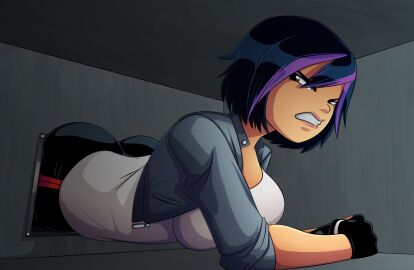 1girls ass ass_too_big ass_too_fat big_ass big_hero_6 female gogo_tomago inconvenient_ass inconvenient_butt marvel marvel_comics ravenravenraven struggling_to_fit stuck tight_fit tight_squeeze