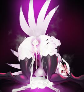 1girls 2024 after_anal after_sex anthro anus ass avian big_breasts bird blush bodily_fluids breasts clothing cum cum_in_ass cum_inside demon feathers female gape gaping gaping_anus genital_fluids genitals helluva_boss hi_res legwear legwear_only mdthetest open_mouth owl owl_demon pussy red_eyes solo stella_(helluva_boss) white_body white_feathers wrecked_ass