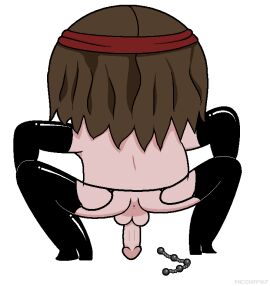 1boy 2015 anal_beads anus artist_name ass balls big_head brown_hair erect_penis erection garter gloves headband heels leggings light_skin male mecha417 nude penis practically_nude samson_(the_binding_of_isaac) sex_toy shoulder_length_hair simple_background solo the_binding_of_isaac toony white_background