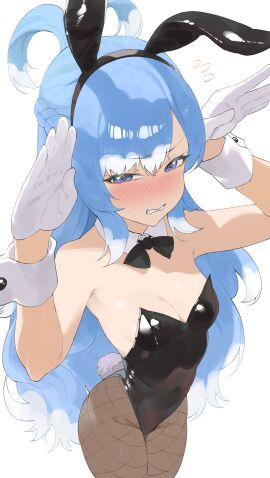 1girls absurd_res absurdres angry angry_expression angry_eyebrows angry_face armpits arms_above_head arms_up ass belly belly_button black_bowtie black_bunny_ears black_bunnygirl_costume black_bunnysuit black_hairband black_legwear black_leotard black_pantyhose black_topwear blue-eyed_female blue-haired_female blue_eyebrows blue_eyes blue_hair blush blush_face blush_lines blushed_face blushing_at_viewer blushing_face blushing_female bowtie braid braided_hair breasts bunny_ears bunny_girl bunny_tail bunnygirl_outfit byeon_dha cleavage collar collarbone crown_braid curvy curvy_figure curvy_hips curvy_thighs dot_nose elbows embarrassed_female eyebrows_visible_through_hair female female_only fingers fishnet_legwear fishnet_pantyhose flat_belly flat_breasts flat_chest flat_chested frown frown_eyebrows frowning frowning_at_viewer gloves groin hair_between_eyes hairband hands_above_head hands_up high_resolution highres hololive hololive_indonesia hololive_indonesia_holoh3ro kobo_kanaeru lean_figure legs legs_together legwear leotard light-skinned_female light_skin long_hair looking_at_viewer narrow_waist navel pantyhose parted_lips petite petite_body petite_breasts petite_female playboy_bunny shoulders simple_background skinny skinny_female skinny_waist slender_body slender_waist slim_female slim_waist small_breasts smooth_chest solo standing thick_thighs thighs thin_waist topwear upper_body v-line virtual_youtuber white_background white_collar white_gloves white_wrist_cuffs wide_hips wrist_cuffs