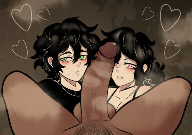 1girls 2boys accurate_art_style andrew_graves ashley_graves balls bisexual bisexual_male bisexual_sandwich black_hair blush blush_lines both_genders both_sexes_in_same_situation brother_and_sister bun cleavage clevage dark-skinned_male dark_skin emo face_on_penis female femboy feminine_male gay goth goth_girl green_eyes heart huge_cock incest interracial johnv light-skinned_female light-skinned_male light_skin long_hair male messy messy_hair nervous nervous_sweat penis penis_awe penis_on_face pink_eyes ponytail precum pubic_hair sharing smug smug_face teenager the_coffin_of_andy_and_leyley twink yaoi