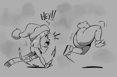 2025 2d 2d_(artwork) 2d_artwork ass chasing disembodied fat_ass female female_only gray_background grey_background greyscale hat holly_jollybum joaoppereiraus naked naked_female nude nude_female original original_character running running_away scarf short_hair shortstack simple_background sketch solo thick thick_ass thick_thighs wide_hips wide_thighs