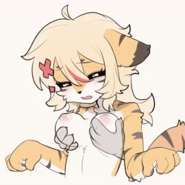 accessory animated anormal anthro bad_apple blonde_hair breast_grab breast_squeeze breasts crayon_(artist) disembodied_hand felid female foreskin fur furry furry_female ghost_hands hair hair_accessory hairclip hand_on_breast male mammal multicolored_body multicolored_fur offscreen_character orange_body orange_eyes orange_fur pantherine penis potatoes simple_background solo squeezing sternocleidomastoid striped_body striped_fur stripes tiger uncircumcised venezuelan white_background white_body white_fur xd