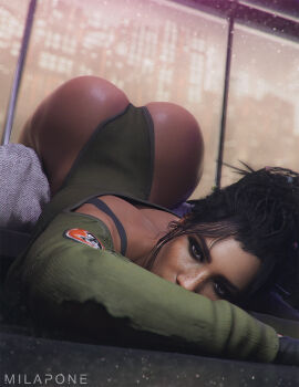 1girls 3d ass ass_focus ass_up big_ass brown_hair cyberpunk_2077 dark-skinned_female dark_skin female female_only large_ass milapone panam_palmer solo thick_thighs thighs