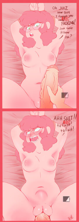 1girls big_penis bubblebunker bubblegumrising character_request dialogue english english_text female female_focus light_skin male new_guy penis pink_hair sex veiny_penis