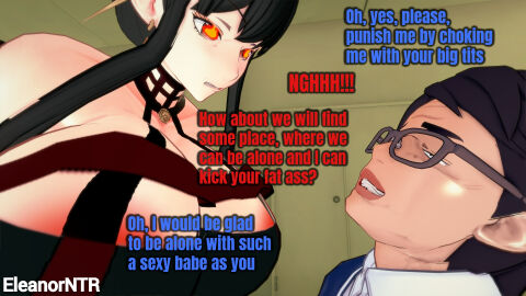 1boy 1girls 3d 3d_render 3dcg eleanor_ntr english_text fat_male female hungry male netorare ntr post_rape spy_x_family text thorn_princess yor_briar yor_forger