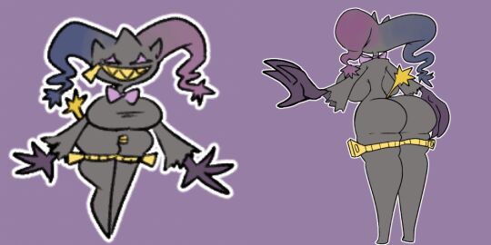 2020s 2021 alternate_species ass banette black_skin bowtie breasts breasts_bigger_than_head claws female humanoid labba_the_clown labbatheclown labba’s_secret_circus large_ass large_breasts leotard non-human original_character pokemon pokemon_(species) sharp_teeth simple_background thick_thighs thighhighs unusual_anatomy unusual_eyes yellow_teeth zipper zipper_mouth zipper_pull_tab