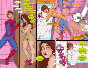 1boy 1girls ass auburn_hair aunt aunt_and_nephew bath bathing bathroom big_ass big_breasts breasts brown_hair bubble_bath bust busty color_coded_speech_bubble comic curvaceous curvy curvy_figure digital_drawing_(artwork) digital_media_(artwork) english_dialogue english_text erection female hourglass_figure huge_ass huge_breasts human incest large_ass large_breasts legs light-skinned_female light_skin long_hair male male/female marvel marvel_comics mature mature_female mature_male mavruda may_parker nephew nude penis peter_parker pubic_hair pussy see-through_clothing short_hair slim slim_male slim_waist speech_bubble spider-man spider-man_(series) straight super_suit superhero superhero_costume thick_hips thick_legs thick_thighs thighs thought_bubble undressing voluptuous voluptuous_female wide_hips