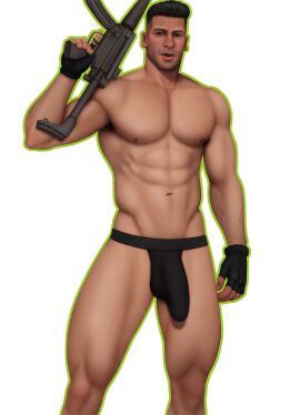 1boy abs actor armpit_hair black_hair brown_eyes celebrity drawnpr0n flaccid gun happy_trail hung in_character jockstrap jon_bernthal light-skinned_male light_skin male male_only marvel marvel_cinematic_universe marvel_comics muscular muscular_male penis pubic_hair punisher_(francis_castle) punisher_(marvel_comics) rifle solo standing weapon yaoi