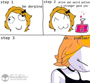 1girls 2020s 2025 3d 3d_animation 3d_conversion 3d_model :) alter alternate_version_available animated black_choker black_tank_top blinking blonde_hair breasts breasts_jiggling choker comic cross_eyed derp derpina derpy_eyes female gif hairbow medium_breasts nude_version_available pink_background rage_comics sharpybutts short_hair solo tank_top transformation transformation_potion underwear underwear_only white-skinned_female white_skin