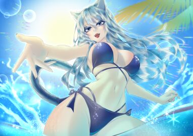 artist_klozks blonde_hair blue_eyes cat_ears cat_tail neko original_character swimsuit