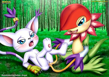 2girls anthro ass bbmbbf blush breasts digihentai digimon digimon_(species) double_vaginal fang feline female female/female female_only flora_fauna floramon fur gatomon multiple_females multiple_girls nipples open_mouth palcomix pussy pussy_juice sex tongue vaginal vaginal_penetration vaginal_sex yuri