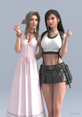 2girls 3d aerith_gainsborough aw-gazzam blender clothed clothed_female dress final_fantasy final_fantasy_vii final_fantasy_vii_remake skirt tifa_lockhart