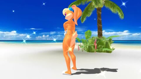 1boy 1girls 3d ass beach bikini blue_eyes cameltoe dancing female_focus furry furry_female gloves lola_bunny looney_tunes micro_bikini music ocean palm_tree shiny_skin sky smoking space_jam stripes tetramundo video walking water yiff