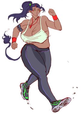 1girls big_breasts bouncing_breasts breasts demon demon_girl female female_only huge_breasts jogging jogging_pants original tank_top virgoart1509