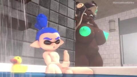 ass big_breasts big_nipples breasts dark-skinned_female dark_skin headgear headphones headwear inkling inkling_boy john_(splatoon) leviantan581re marina_(splatoon) marina_ida nintendo nipples octoling octoling_girl sound sound_effects splatoon splatoon_(series) splatoon_2 tagme video