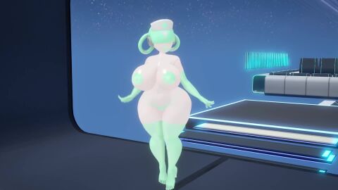 3d areola_outline areolae big_ass big_breasts fipetopia latex latex_armwear latex_clothing latex_gloves latex_thighhighs lips mint_hair nipples nurse nurse_cap nurse_hat robot robot_anthro robot_girl robot_humanoid stockings tagme thick_lips thick_thighs video