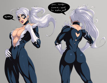 2025 abs ass back_muscles back_view black_cat_(marvel) black_lipstick bodysuit breasts claws cleavage clothed clothes clothing felicia_hardy female marvel marvel_comics muscles muscular muscular_female sharp_claws skin_tight spider-man_(series) taticoolmofo white_hair