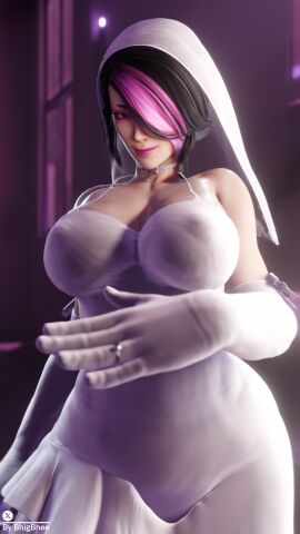 1girls 3d alternate_costume alternate_hairstyle alternate_version_available bhigbhee black_hair bow breasts choker dress earrings female female_only gloves hi_res highres jewelry juri_han large_breasts lipstick long_gloves looking_at_viewer makeup pink_hair street_fighter two-tone_hair veil watermark wedding_dress wedding_ring wedding_veil