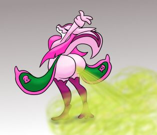 1boy ass big_ass big_butt blue_eyes dove_(kaithedumbass02) fart fart_cloud fart_fetish farting_at_viewer green_body green_fart huge_ass huge_butt lovander male pal_(species) palworld pink_body pink_fur pocketpair serafim6394 skull_marking stretching striped_tail stripes tail white_body