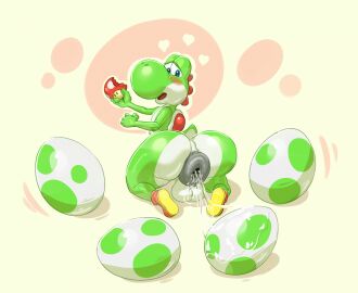 1boy anthro anus ass balls big_ass big_butt dessert doughnut egg egg_laying food fungus genitals green_body hi_res huge_ass huge_butt hyper hyper_ass hyper_butt lotolotl lying male male_egg_laying male_only mario_(series) mushroom nintendo outie_anus puffy_anus solo super_mario_bros. yoshi