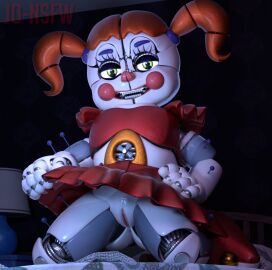 3d 3d_(artwork) accurate_model animatronic baby_(fnafsl) circus_baby circus_baby_(fnaf) circus_baby_(original) clown clown_girl clussy female five_nights_at_freddy's five_nights_at_freddy's:_sister_location fnaf lifting_skirt looking_at_viewer on_bed red_hair skirt_lift solo somethingshrimpii tagme twintails upskirt