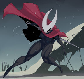 1girls 2d black_eyes black_skin blush breasts cloak clothed clothing dark-skinned_female dark_skin eyebrowless female flashing hd hollow_knight hornet_(hollow_knight) melee_weapon nipples partially_clothed pussy solid_eyes solo solo_female tacticoolmofo thick_thighs weapon