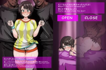 2boys abs black_hair blue_eyes blush breasts completely_nude cowboy_shot dark-skinned_male dark_skin english_text female hololive hololive_gen_2 hololive_japan interracial interracial_sex large_breasts lying male mixed-language_text multiple_boys multiple_males muscular muscular_male nervous_smile netorare nude on_stomach oozora_subaru oozora_subaru_(1st_costume) pov ringed_eyes sex sex_from_behind short_hair shorts smile straight very_dark_skin virtual_youtuber white_shorts ycgirl