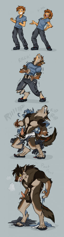 4_toes 5_fingers absurd_res after_transformation animal_genitalia animal_penis anthro arm_tuft balls big_chest black_nose blush body_growth body_growth_(enlargement) body_hair bottomwear breath broad_shoulders brown_body brown_fur brown_hair bulge canid canine canine_genitalia canine_penis canis cargo_pants cheek_tuft claws clothing consensual_transformation destroyed_clothing dialogue digital_drawing_(artwork) digital_media_(artwork) digitigrade elbow_tuft english_text erection excited exhausted facial_tuft feet finger_claws fingers fist fluffy fluffy_tail footwear fur fur_growth gay genitals groaning growling growth grunting hair happy happy_trail head_tuft hi_res human imminent_transformation laugh male male_only mammal mane mid-transformation motion_lines multicolored_body multicolored_fur muscle_growth muscles muscular muscular_anthro muscular_male mythological_canine mythological_creature mythology nude onomatopoeia open_mouth panting pants pawpads paws penis pineconepaladin plantigrade plantigrade_to_digitigrade post-transformation sam_(dre3mrr) shaded shirt shoes simple_background size_transformation smile snout snout_growth solo sound_effects standing stubble t-shirt tail tail_growth tan_body tan_fur tearing_clothing tearing_own_clothing tearing_topwear teeth text tight_clothing toe_claws toes tongue topwear torn_bottomwear torn_clothing torn_pants torn_shirt torn_shoes torn_topwear torn_underwear transformation transformation_sequence tuft underwear vocalization were werecanid werecanine werewolf wolf yaoi yellow_eyes